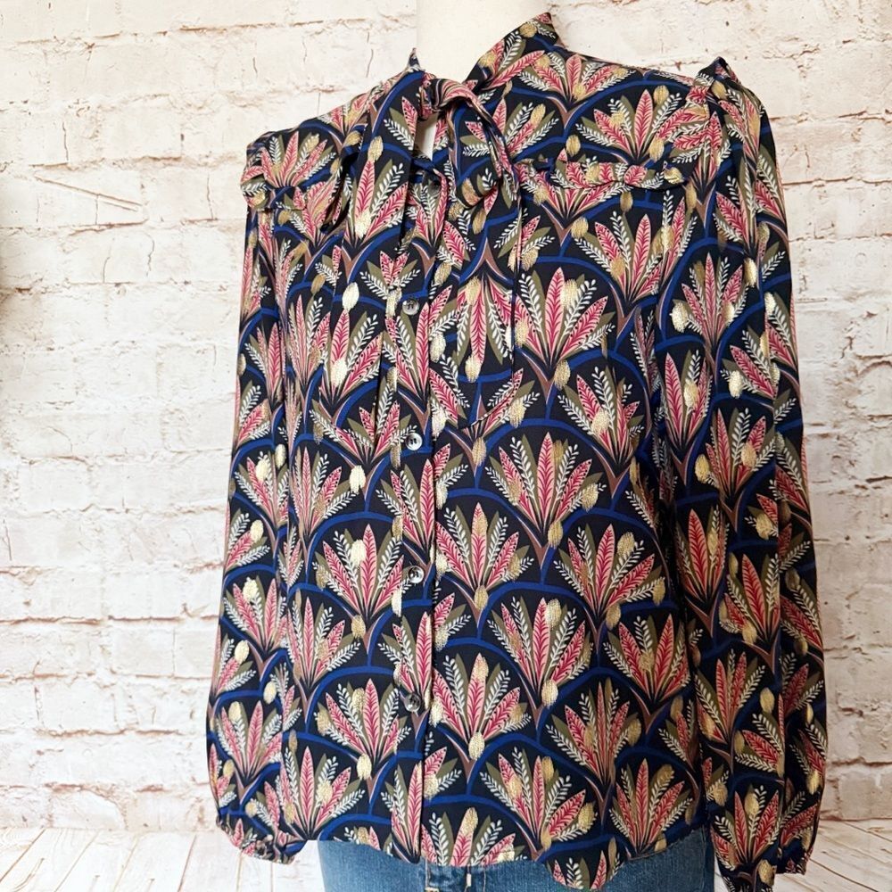 Traffic People tie neck metallic blouse